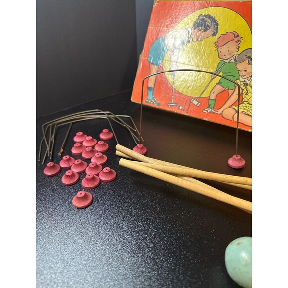 1938 Milton Bradley Floor Croquet 5 Games Vintage Wood Toy Set No.4119 - Picture 3 of 10